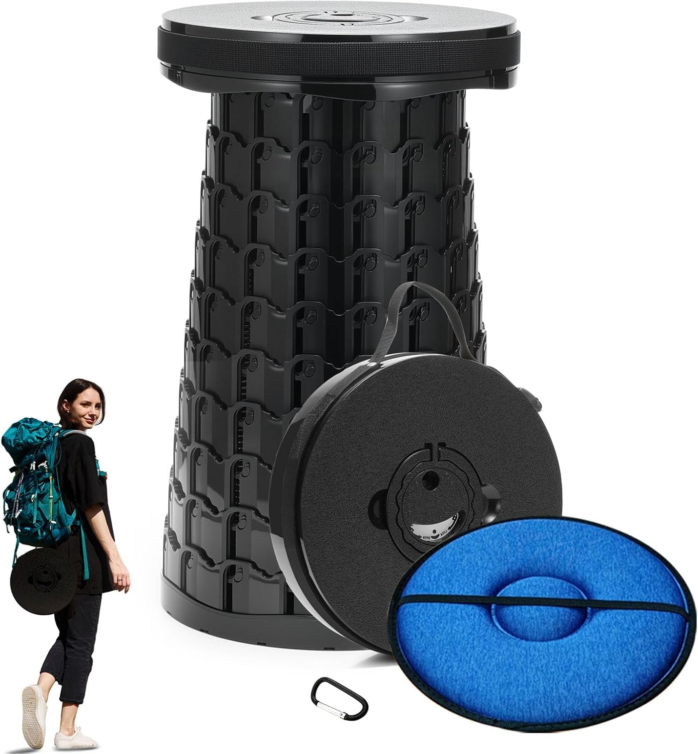 Taburete plegable XXL mejorado 2025 con cojín, capacidad de 1000 libras y 19.7 pulgadas de alto, más ancho y alto, asiento plegable telescópico