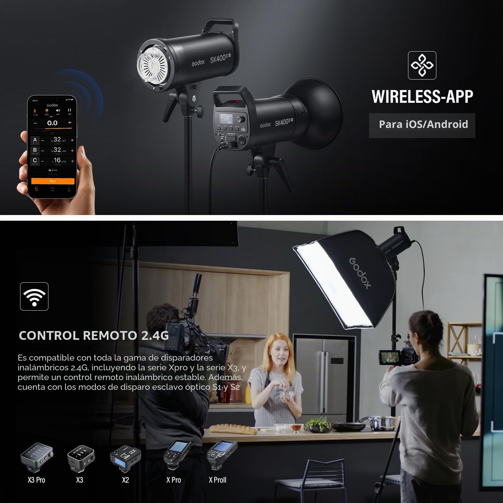 Godox 2Pack SK400IIIV 400Ws Kit Luz LED Vídeo 5700±200K Set Luz Continua con Trípode Softbox con Rejilla Reflector Estándar Bowens Mount para Estudio Grabación Vídeo Livestreaming Podcast (2 Unidades)