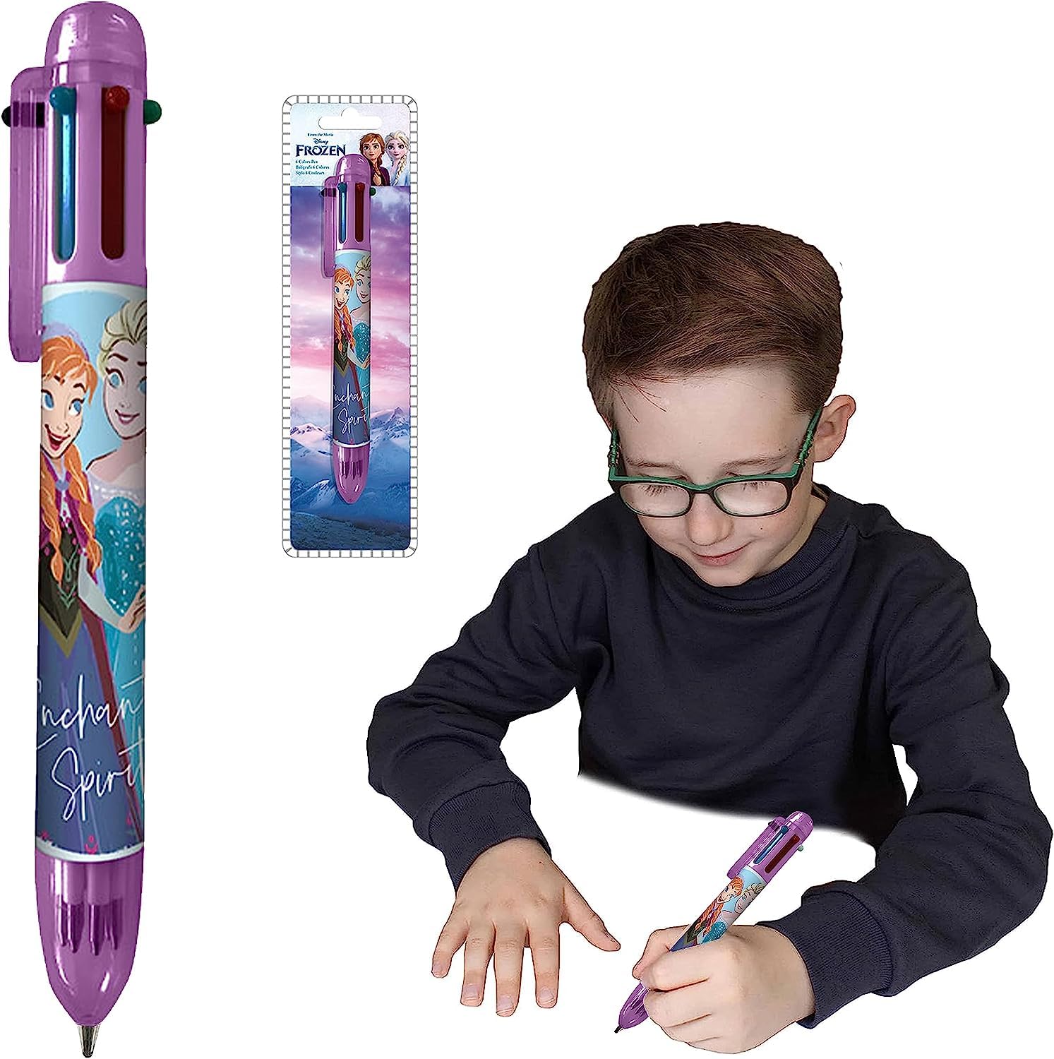 Frozen Multicolor Pens 6-in-1 Retractable Ballpoint Pens Rainbow 6 Colors Barrel Ballpoint Novelty Pen for Kids Office School Supplies Students Children Disney Gift 3+ Years