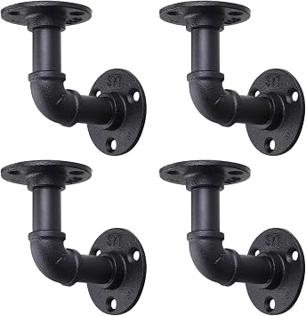 4 Pack Industrial Pipe Shelf Brackets, Black Floating Pipe Brackets with Screws, Heavy Duty Wall Mounted Pipe Shelves for Home Scaffold Board - 10 10cm
