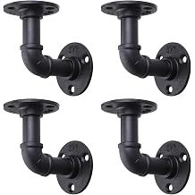 4 Pack Industrial Pipe Shelf Brackets, Black Floating Pipe Brackets with Screws, Heavy Duty Wall Mounted Pipe Shelves for Home Scaffold Board - 10 18cm