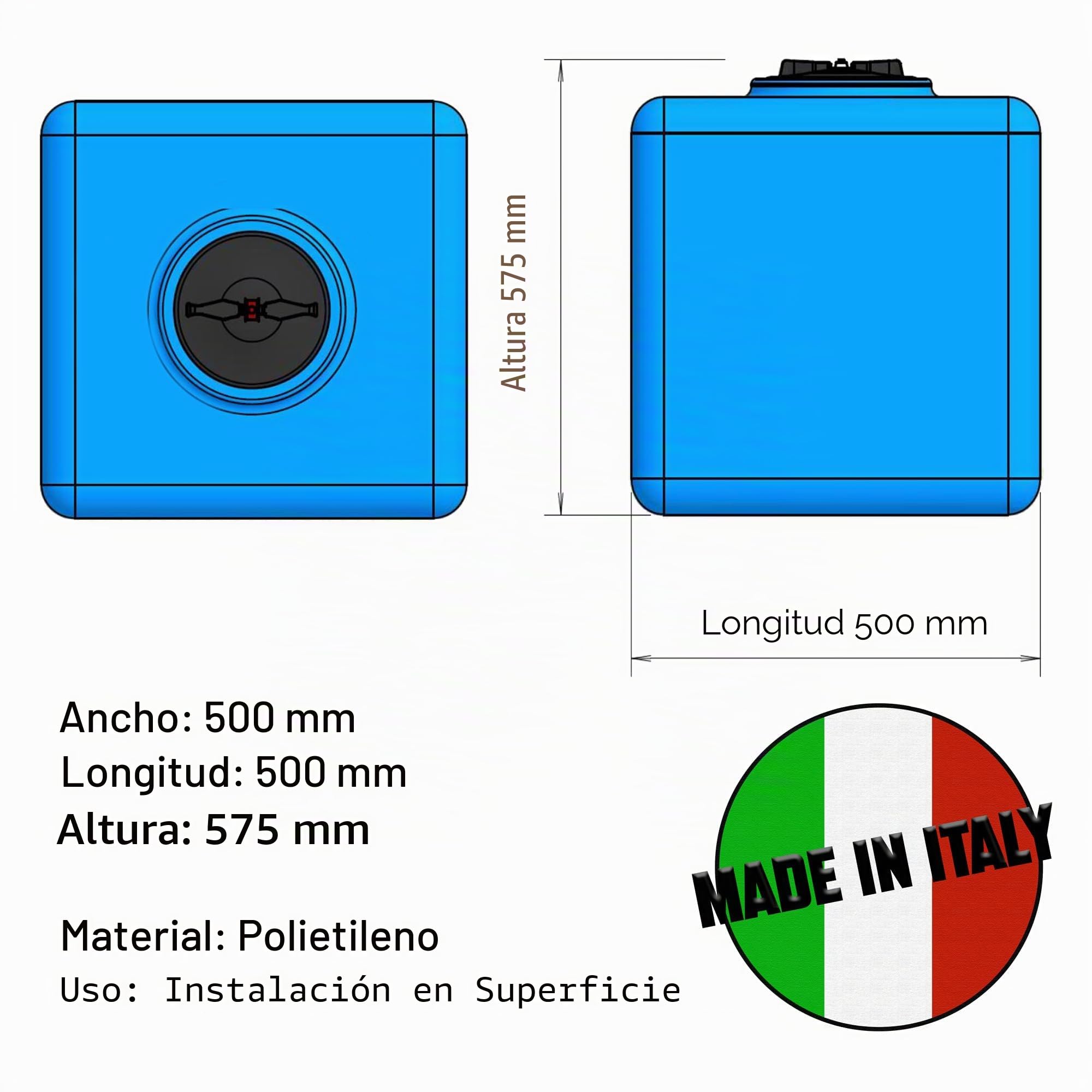 ESTO Depósito de agua potable cuadrado de 100 l, 200 l, 300 l, rectangular, de polietileno para recogida de agua, depósito exterior azul, para uso fuera del suelo, 100 l/bomba + control de presión