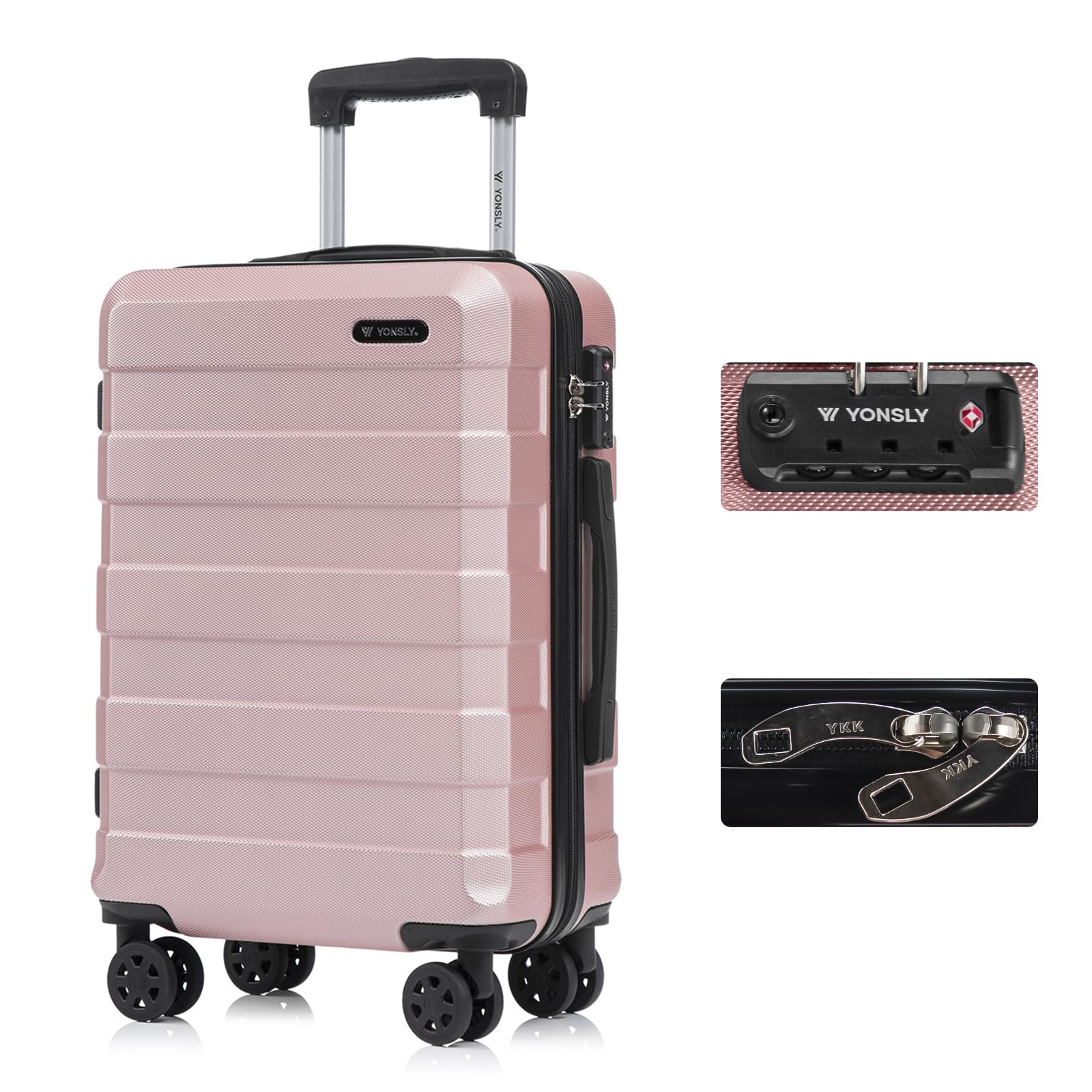 yonsly Koffer Suitcase, Trolley Reisekoffer, Rollkoffer Handgepäck mit 4 Rollen 360°, ABS Hartschalen, Sicherheitsschloss, Weicher Gummigriff, 210D-Futter