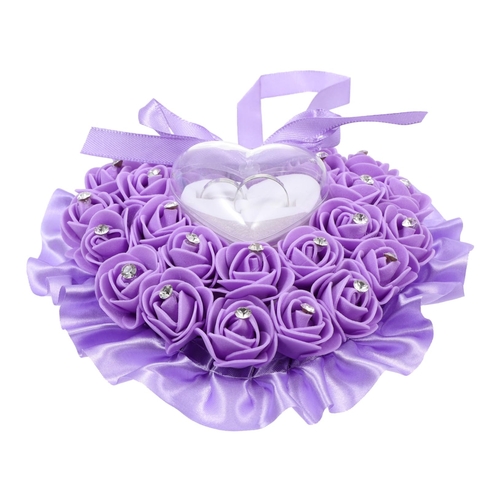 Coussin D'alliances de Cœur Rose Pourpre, Élégant et Romantique, Création D'ambiance Mariage Rangement Bagues en Mousse et Plastique