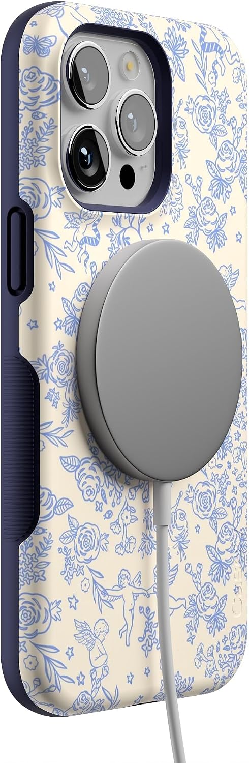 Casely iPhone 14 Pro Max Case | Cupid's Canvas | Periwinkle Floral | Bold Protective Design | Compatible with MagSafe