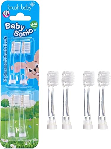 Brush-Baby - Cabezales de repuesto para cepillo de dientes eléctrico BabySonic, de 18 a 36 meses - Cabezales de cepillo suaves para dientes y encías