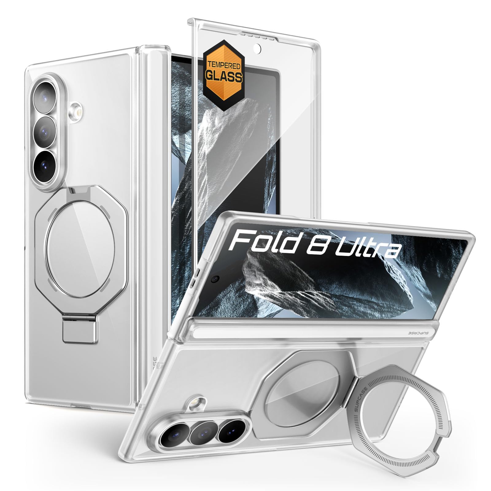 SUPCASE Cover per Samsung Galaxy Z Fold 8 Ultra con Pellicola Protettiva | Supporto Magnetico Compatibile con MagSafe [Protezione Cerniera] Custodia Sottile Antiurto di Livello Militare, Trasparente