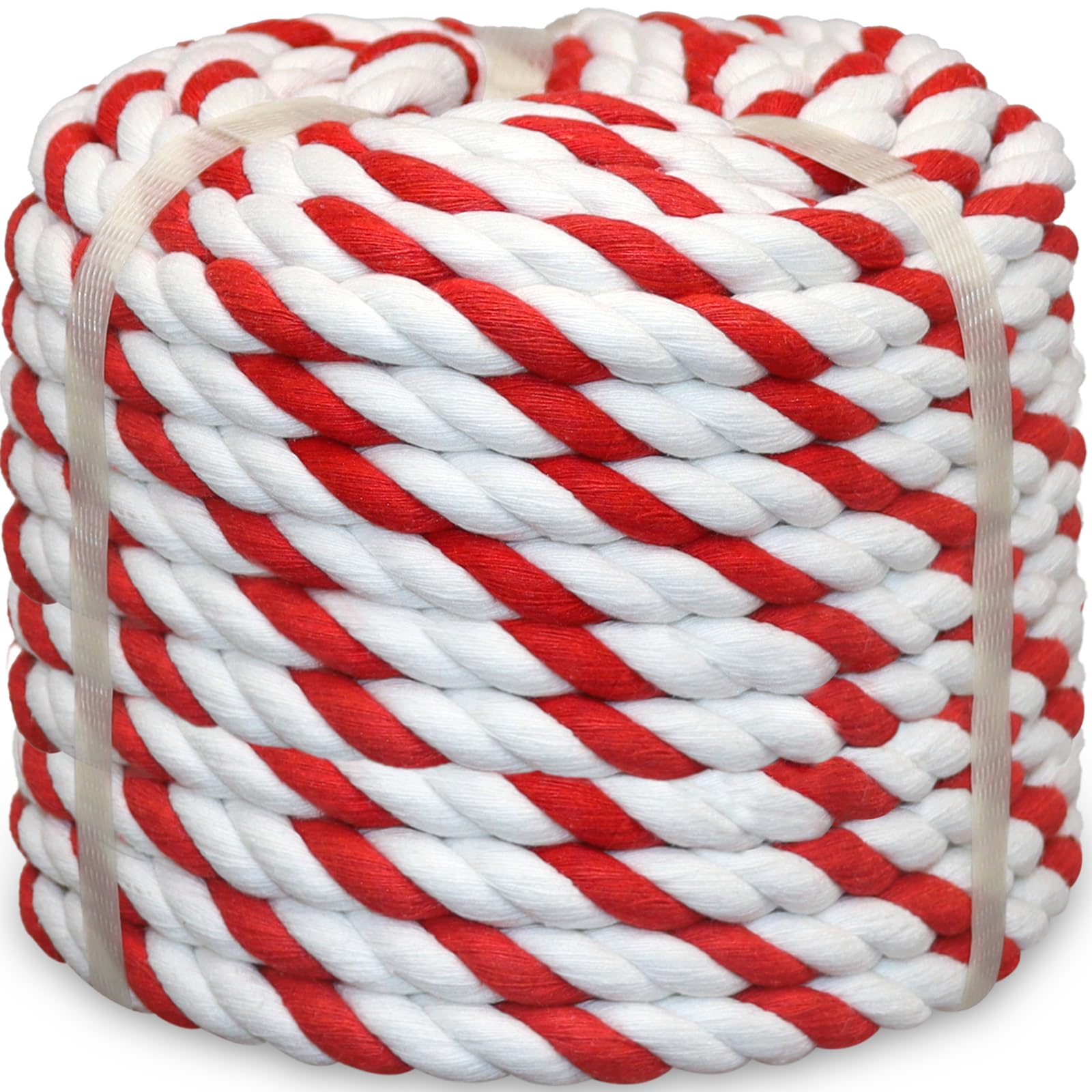 Red and White Rope 1/2 Inch x 50 Feet Soft Cotton Rope for DIY Crafts, Wedding, Packaging, Christmas