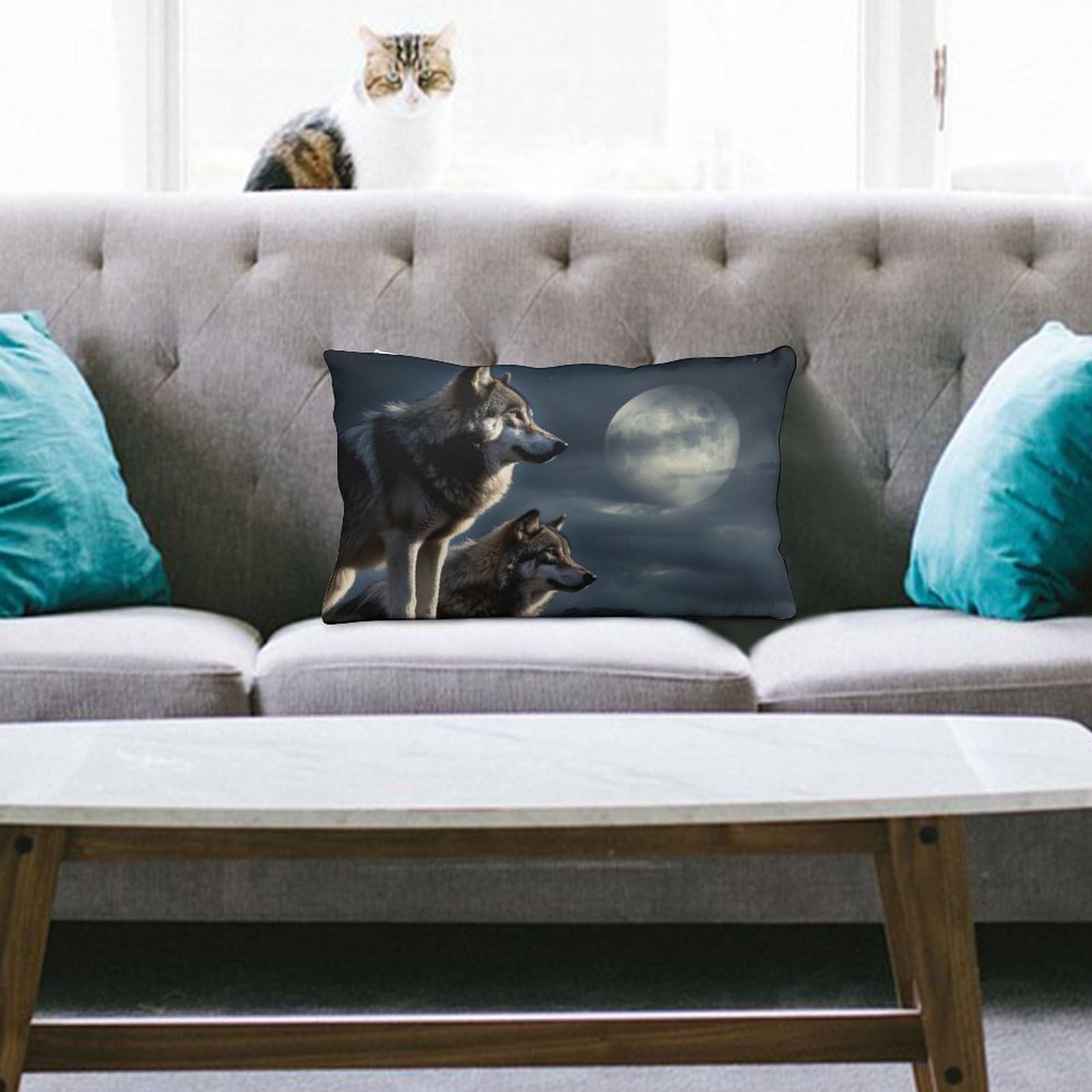 NTVOWPZO Decoration Throw Pillow Covers 8"x12" Pillowcases Covers Wolves in The Moonlight Soft Pillowcases Modern Farmhouse Home Decor Sofa Cushions Covers for Couch Bed Living Room