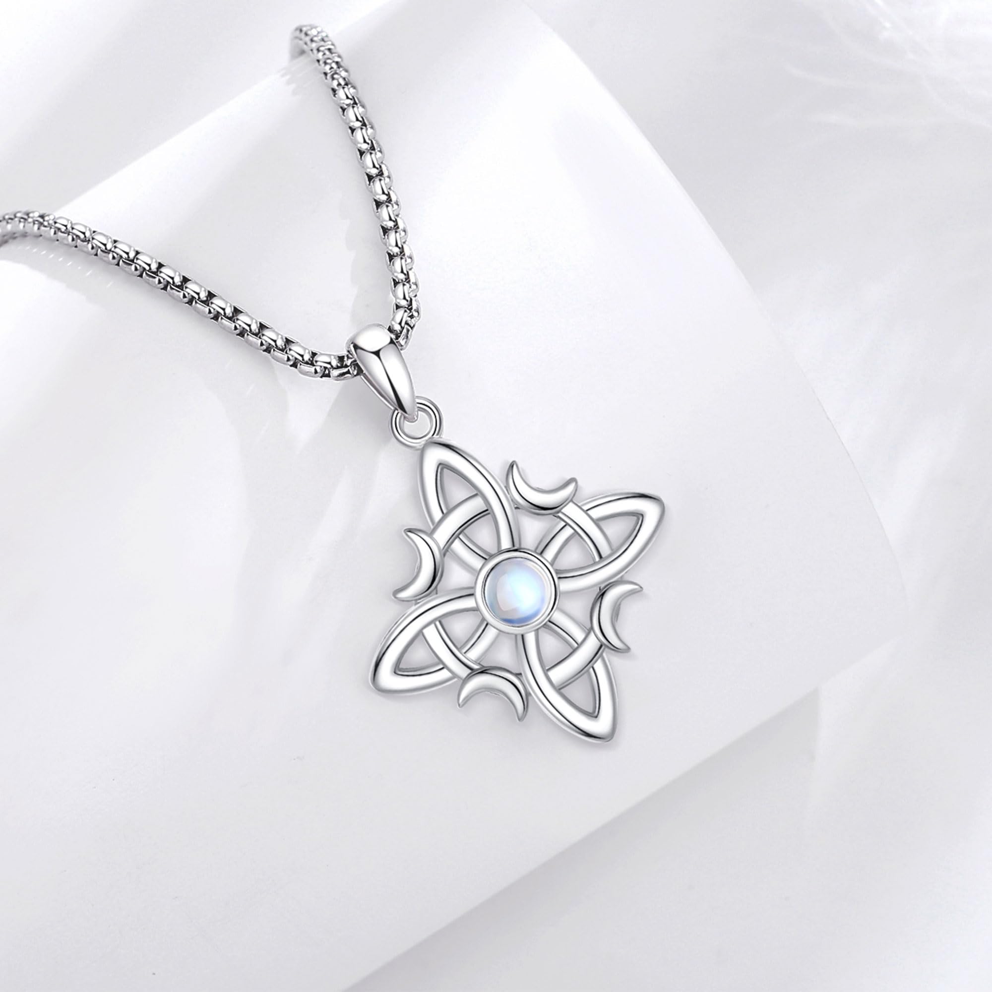 AEONSLOVE Collier Noeud de Sorcière pour Femme Fille Pendentif Noeud Celtique Argent 925, Collier Celtique avec Pierre de Lune Bijoux de Sorcière