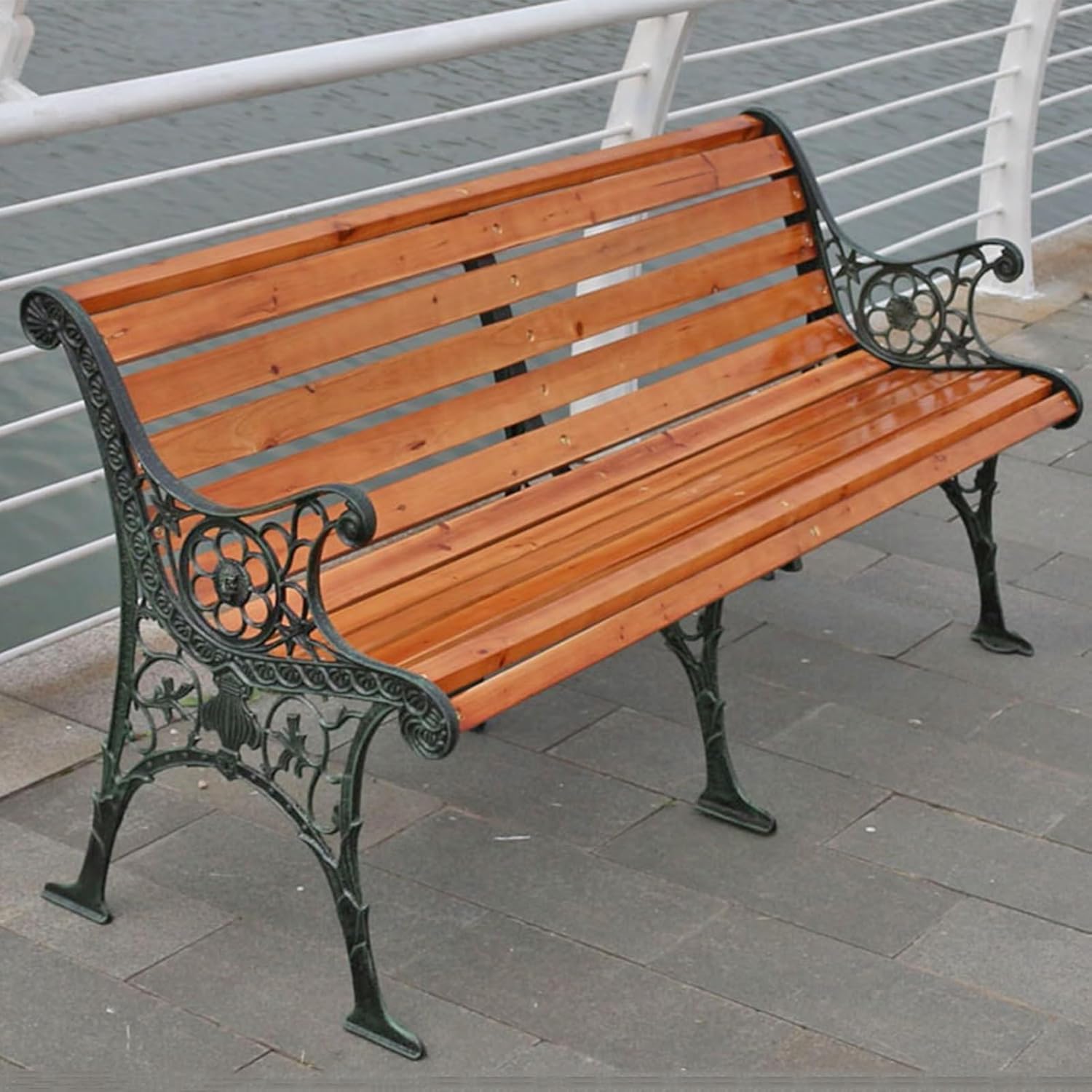 Garden Bench Outdoor Seat Pad, with Backrest and Armrest Wooden Outdoor Patio Garden Bench, Water Resistant Material, Comfy Durable, for Patio, Garden, Lawn(A,59x17.7x27.5in)