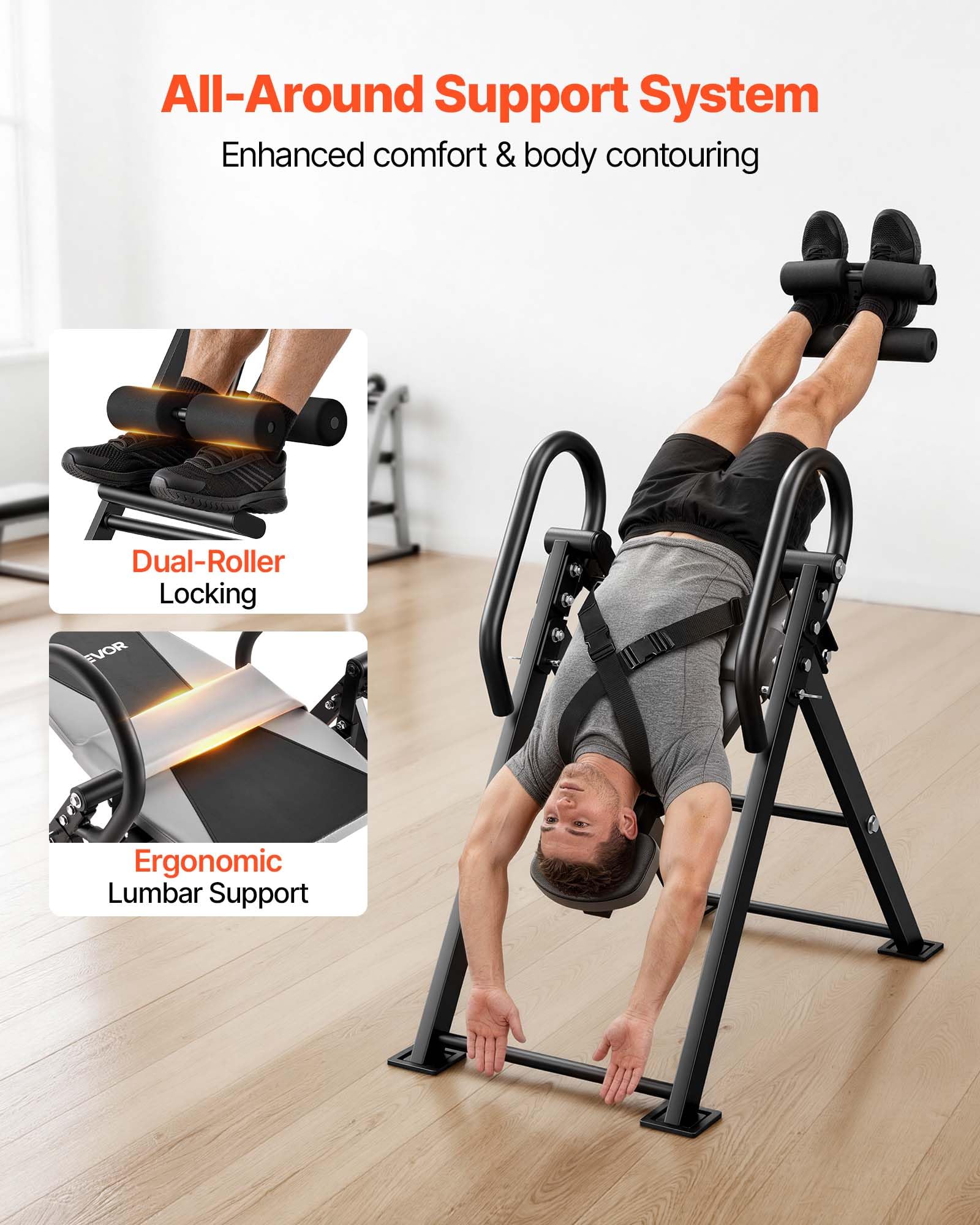 VEVOR Table d'Inversion Pliable, Banc d'Inversion Capacité de Charge de 136 kg, Décompression pour Cou Dos Salle de Sport Domicile, Appareil d'Étirement de Dos à Angle d'Inclinaison Réglable