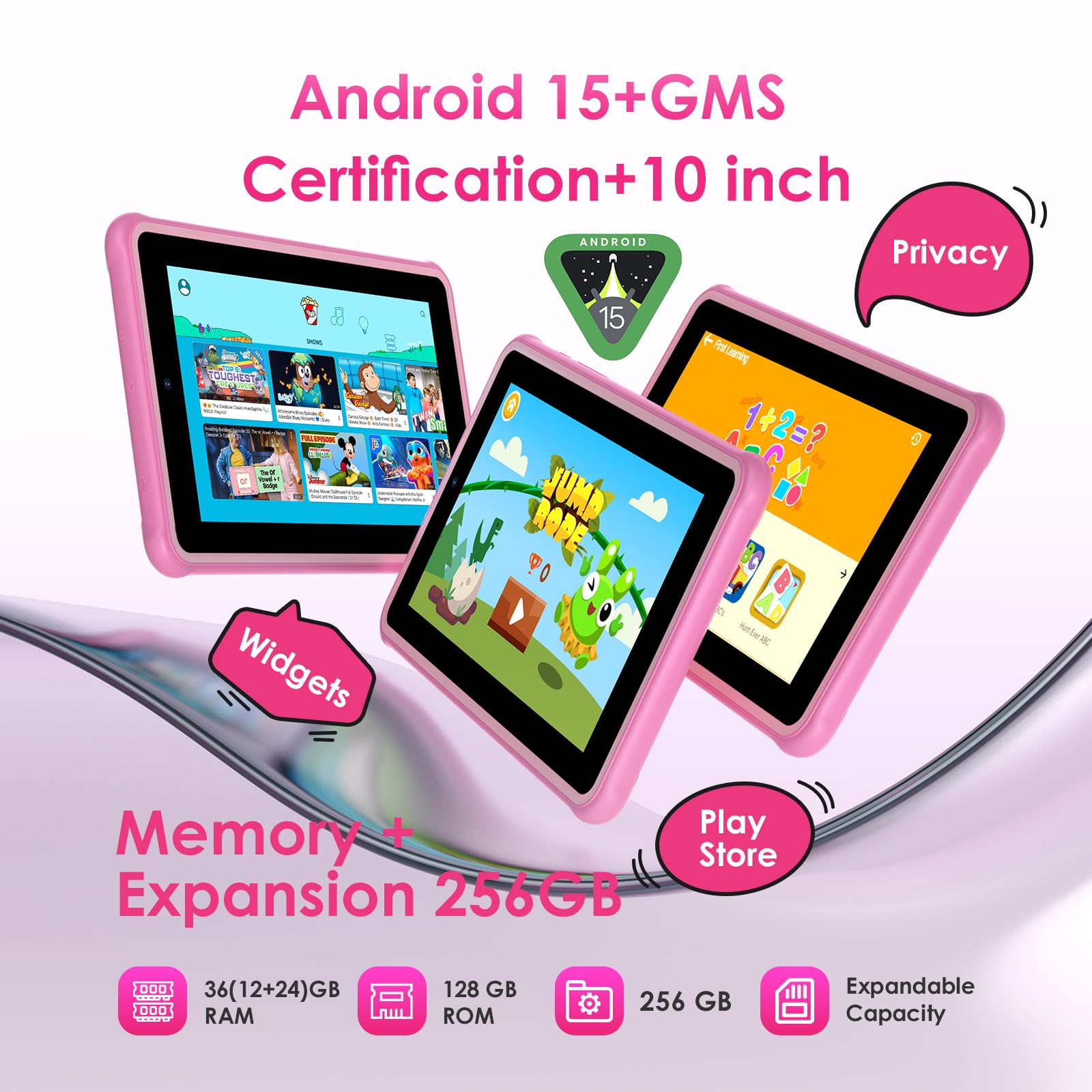 Genérico Tablet 7 Pulgadas Android 15 Tableta 5G WiFi,36 GB RAM+128GB ROM,6580mAh,Rosa