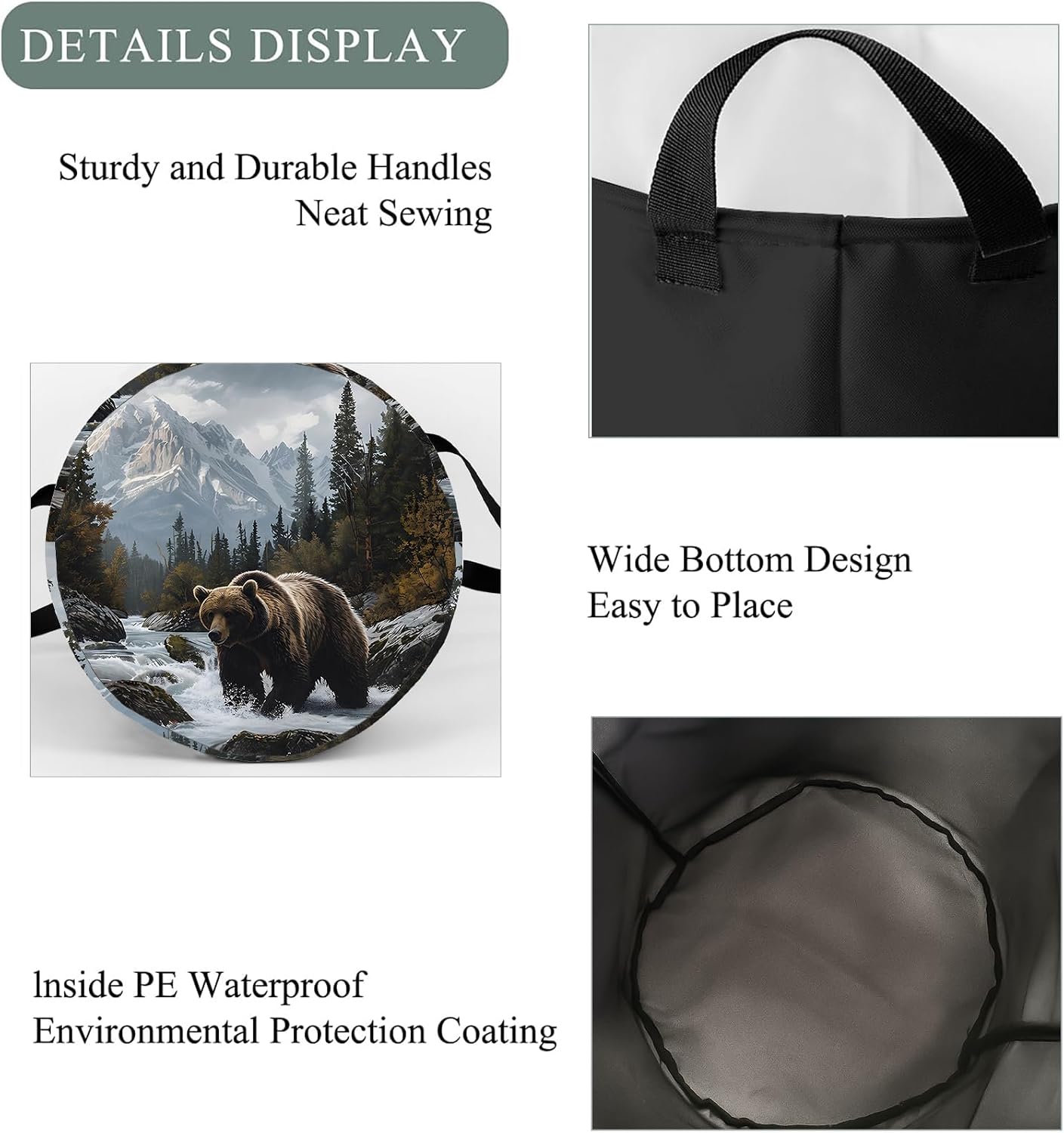 Bear Wilderness Foldable Waterproof Laundry Basket Hamper 19.7"x15.7" image 5