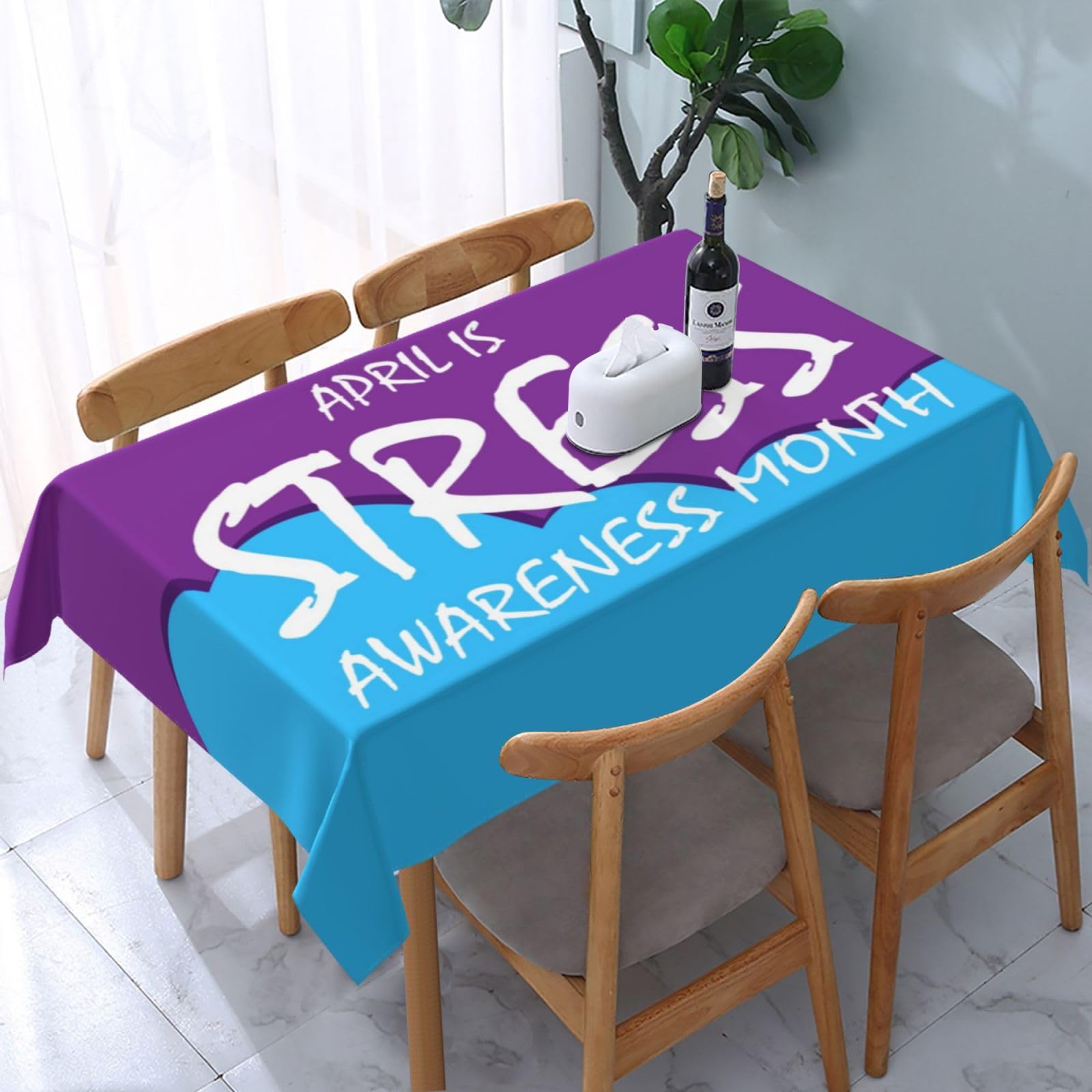 JunHeArt Stress Awareness Month Tablecloth Rectangle Table Cover Washable Table Cloths Decor For Kitchen 54" X 72"