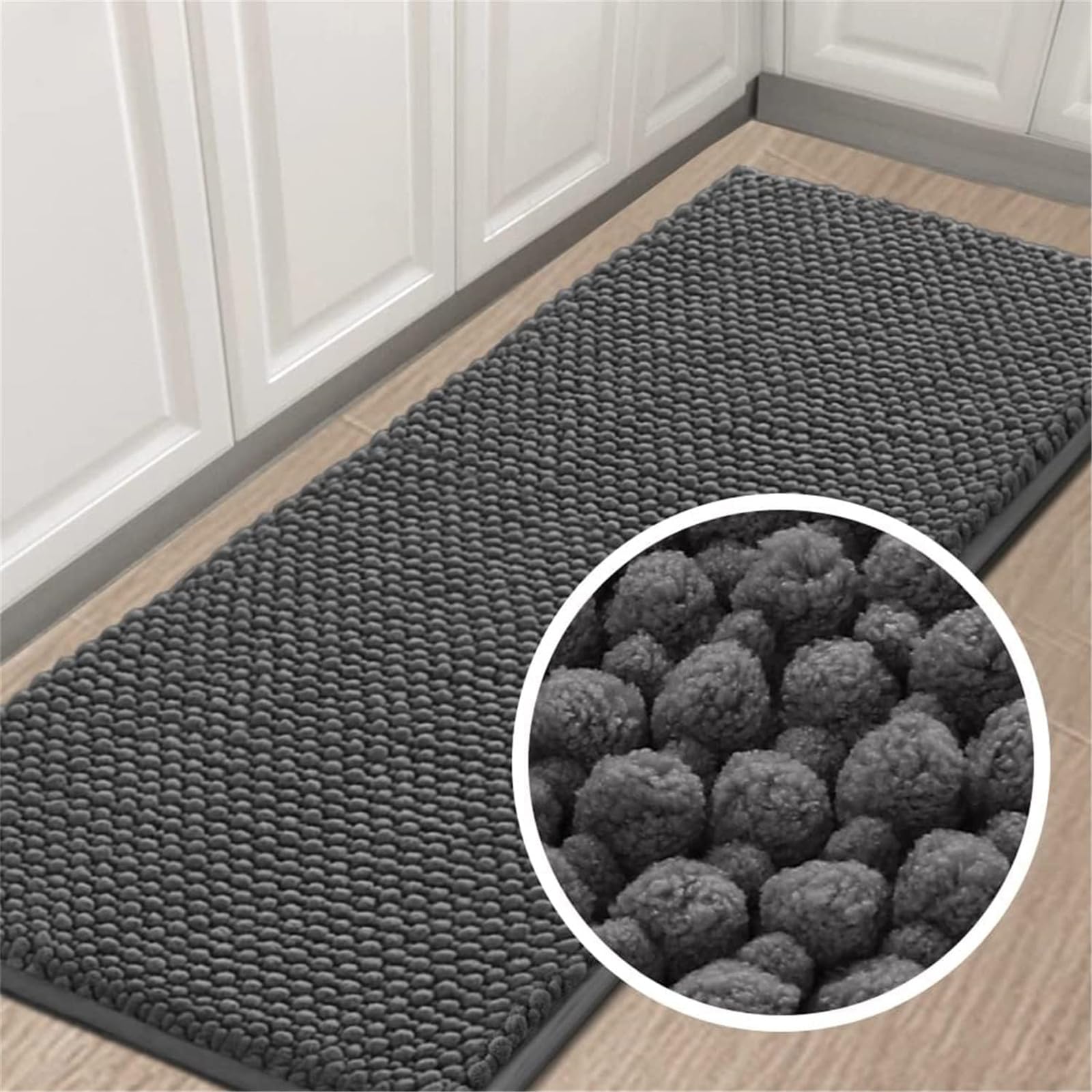 Alfombra de Baño Chenilla Alfombra Baño Microfibra Extra Suave y Absorbente Alfombra Antideslizante Alfombra de Ducha de Secado Rápido Lavable (Gris,150 x 50 cm)