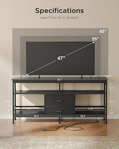 Vista 2 de Soporte de TV de 55 pulgadas, centro de entretenimiento para televisores de 43 a 65 pulgadas con luces LED y estación de carga extraíble, moderna