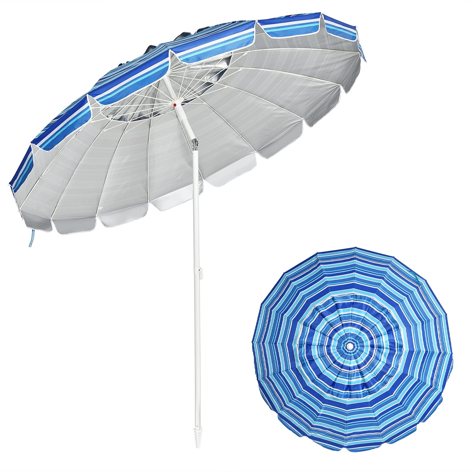 Giantex 243 cm Ombrellone da Spiaggia con Palo Centrale, Protezione Solare e Pioggia, Ombrellone Portatile con Borsa di Trasporto, Adatto a Piscina, Giardino e Terrazzo