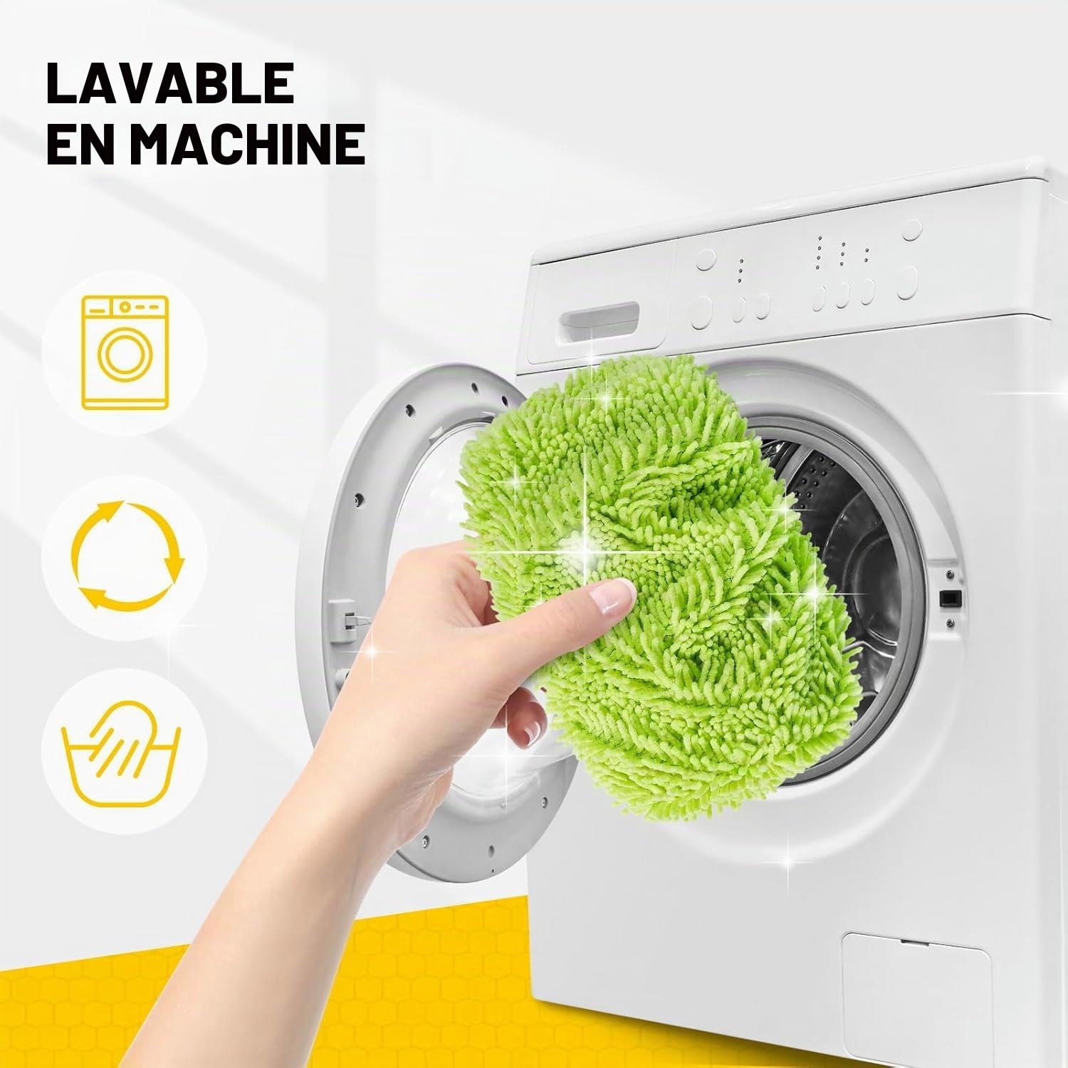 KEEPOW 4 Pcs Chiffons Réutilisables Compatibles avec Swiffer Balai, Lavables et Durables, Microfibres pour Swiffer Sweeper Mop, à Usage Sec et Humide (avec sac à linge)