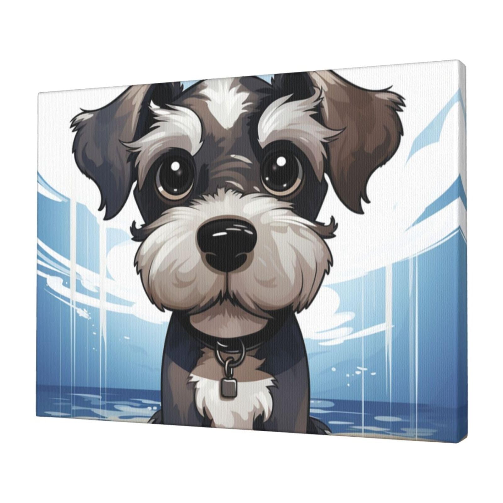 KLOPH adorable schnauzer Canvas Wall Art for Living Room 12"x16" Modern Artwork Painting for Bathroom Hanging Canvas Prints Aesthetic Wallart for Bedroom Kitchen Office Wall Decor