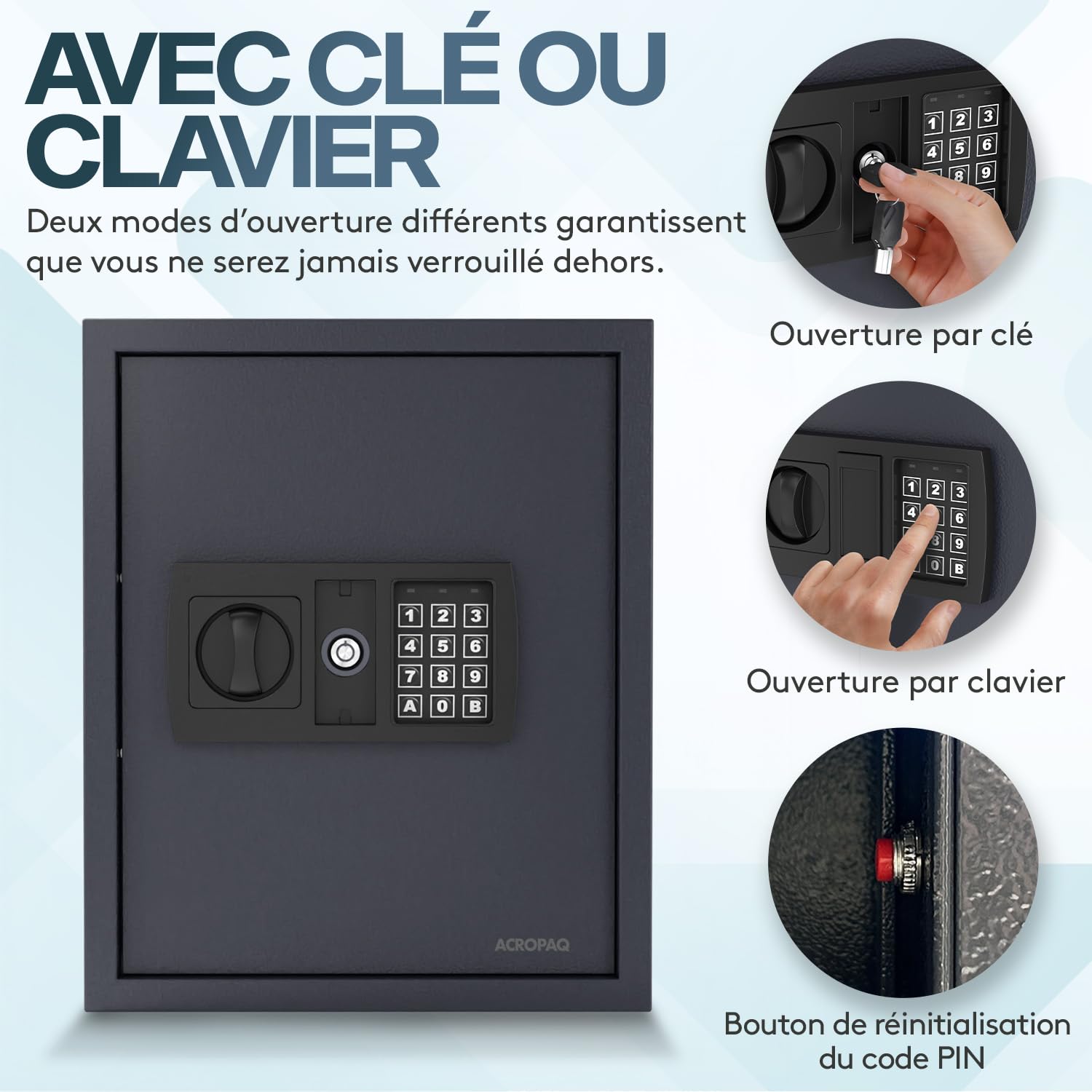 Acropaq Armoire à clés - avec Serrure électronique numérique, pour jusqu'à 48 clés, 48 pendentifs Inclus, Noir - Armoire a Clef Murale, Boite a Clef, Boite a clefs Murale