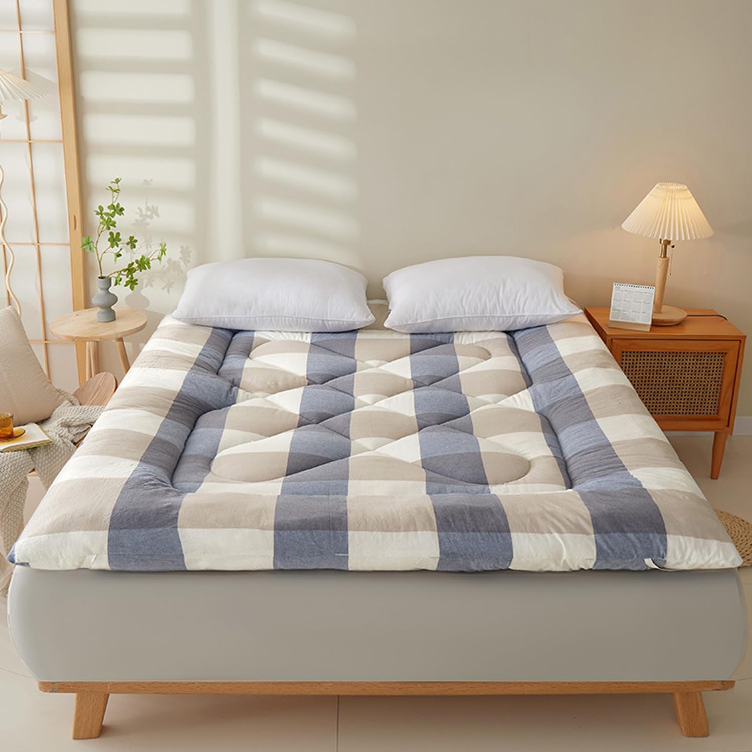 Cotton Traditional Futon Mattress Soft Floor Futon Sleeping Pad Roll Up Floor Mattress Pad Protector with Elastic Band Futon Camping Mattress for Student Dormitory,I,1.2 * 2.0m(3.5/4kg) Full