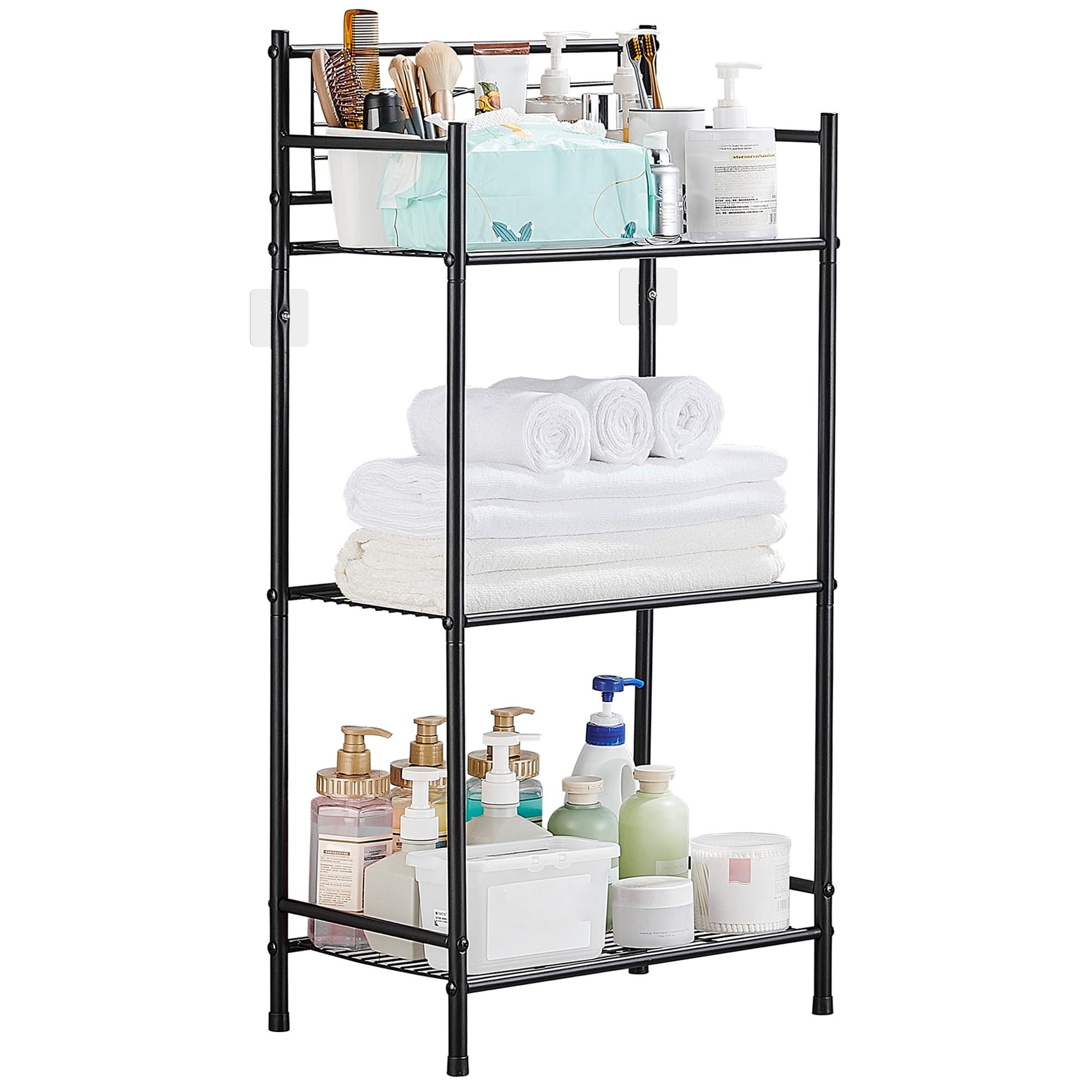 SWOYYU Estanteria de Baño 3 Baldas Organizador Cocina Estantes Metal Estantería de Almacenaje Estantería Cocina Estantería Metálica Toallero de Pie para Baño, Cocina, Oficina Negro
