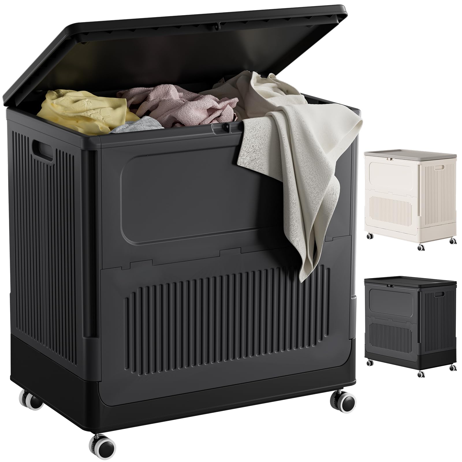 HAIXIN Large Laundry Basket with Lids, 130L Washing Baskets with Wheels, Laundry Hamper Easy Install, Clothes Basket for Bathroom Bedroom, Laundry Bin 1 Pack Moveable and Lockable (Dark Grey)