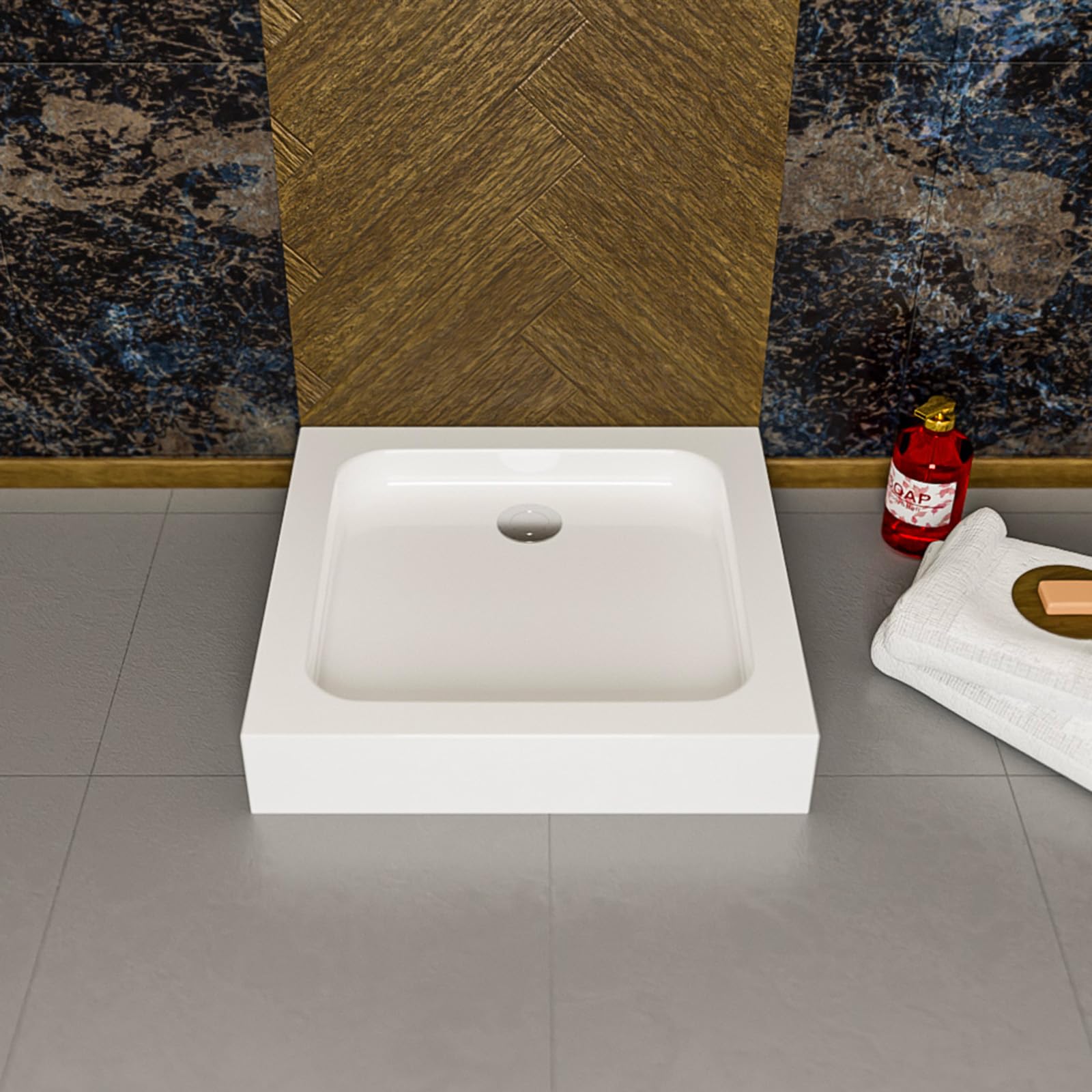 ECOLAM Receveur de douche carré Tim 90x90 x 15 cm | profondeur 5 cm | siphon et silicone | Receveur de douche blanc | acrylique sanitaire