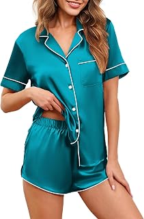 Womens Silk Satin Pajamas Set Short Sleeve Sleepwear Button Down Loungewear 2 Piece Pjs Shorts Set S-5X Plus Size