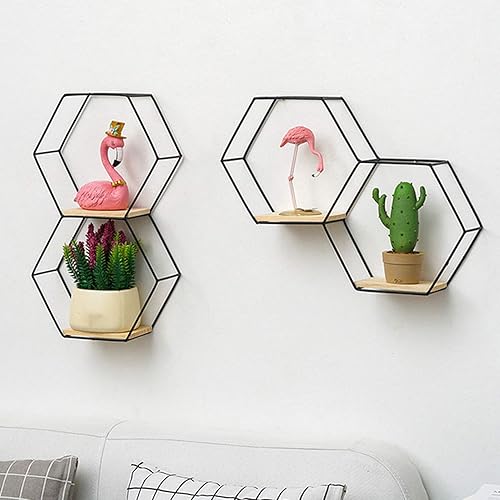 Miniatura 3 de Estantes flotantes hexagonales para montar en la pared, estantes rústicos, estantes de pared de metal para dormitorio, baño, sala de estar, cocina,