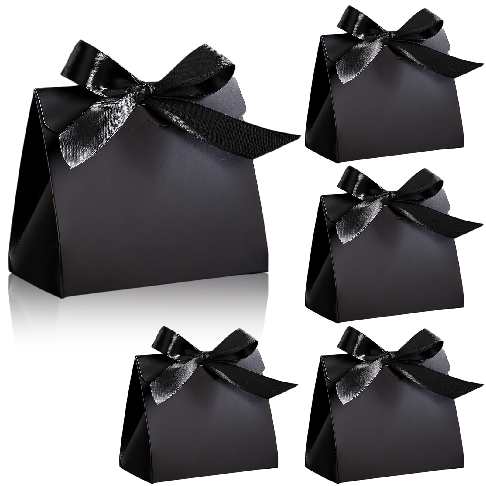 5Pcs Small Black Gift Bags with Ribbon Handles, Mini Gift Bags for Presents, Paper Black Gift Bag, Birthday Bags for Presents, Party Favors for Wedding Baby Shower