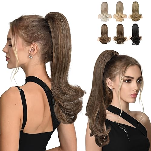 Extensión de cola de caballo con cordón, extensiones de cabello de cola de caballo de 18 pulgadas, extensiones de cabello largo ondulado y rizado,