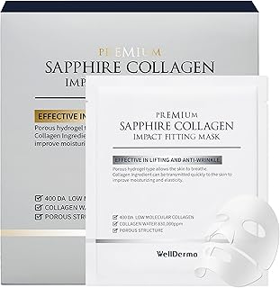 WELLDERMA Sapphire Collagen Face Mask 4ea - Overnight Hydrating & Firming Korean Hydrogel Mask with High Norwegian Collage...