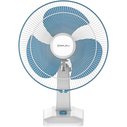 Bajaj Shield Series Robusto High Speed 400MM Table Fan For Home | Durastorm Technology | Surge Protection | 100% Copper Motor | High Air Delivery | 3 Years Warranty Blue & White