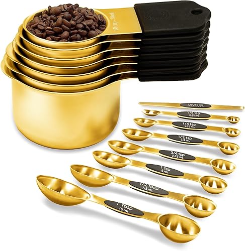 Juego de tazas y cucharas medidoras magnéticas, incluye 7 tazas medidoras dorada