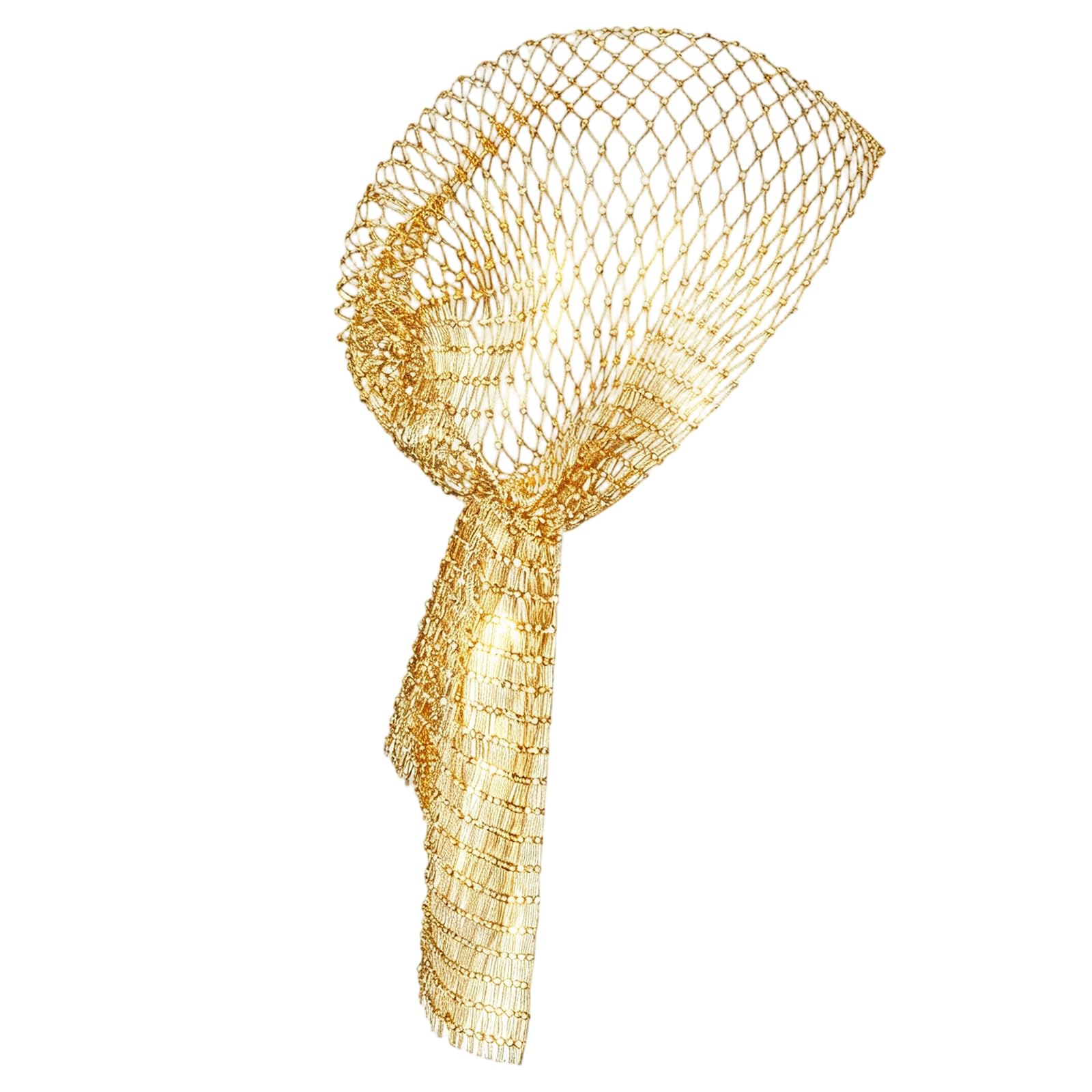 WSOAFVK Gold Chainmail Headband for Women, Fishnet Headband with Rhinestone, Headscarf Chainmail, Rhinestone Headbands Veil Cap for Party, Festival and Daily Wear