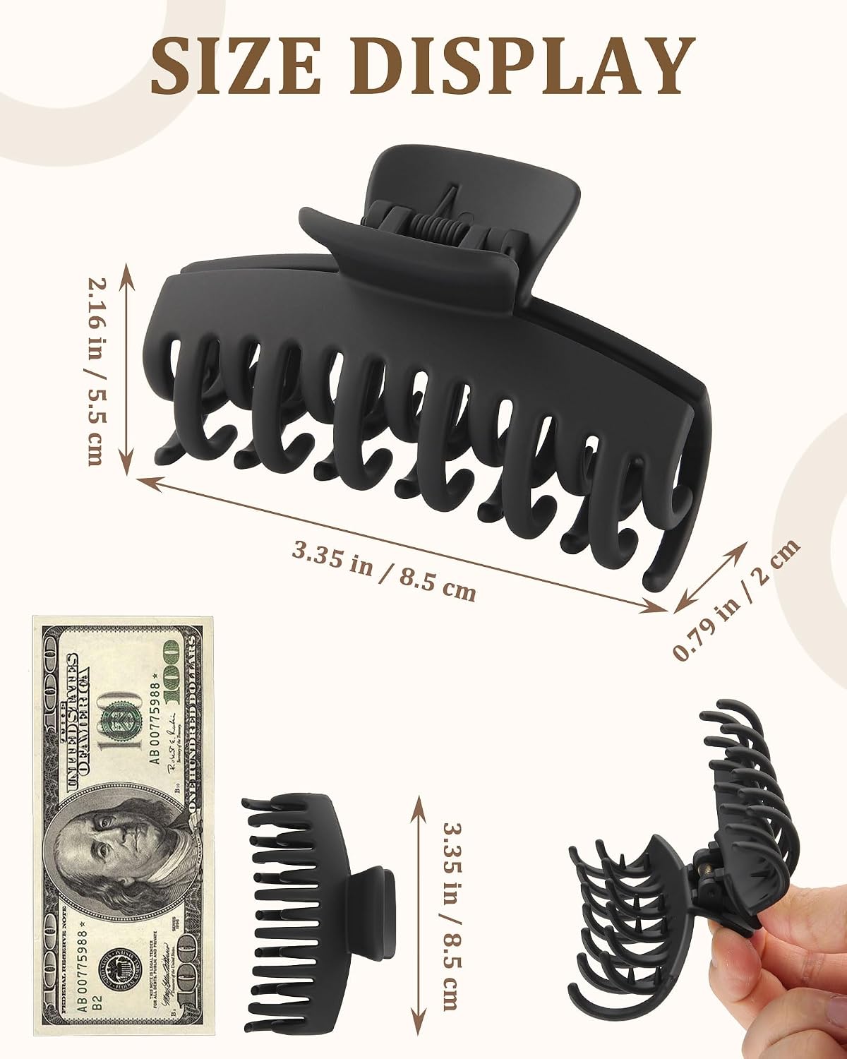 Lourny 3.35" Double Row Teeth Hair Claw Clips Hair Clips for Thin Hair 4pcs | Matte Finish,No Slip Grip,Perfect for Fine and Thin Hair,Women Daily Use without Discomfort,Durable,Strong hold