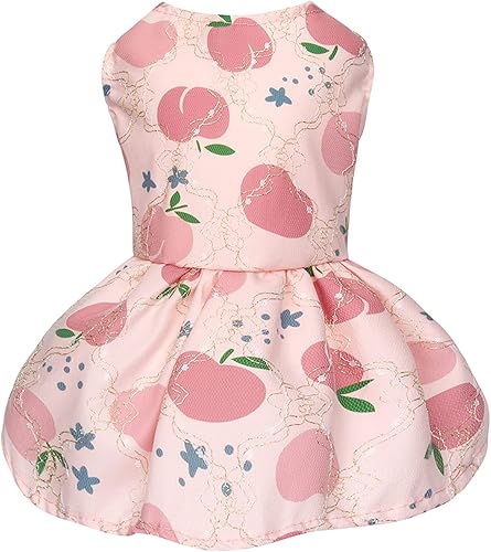 Yikeyo Vestido de perro para perros pequeños, hembra, mascota, cachorro, perrito, tutú, princesa, patrón de frutas, ropa de verano (S, rosa)