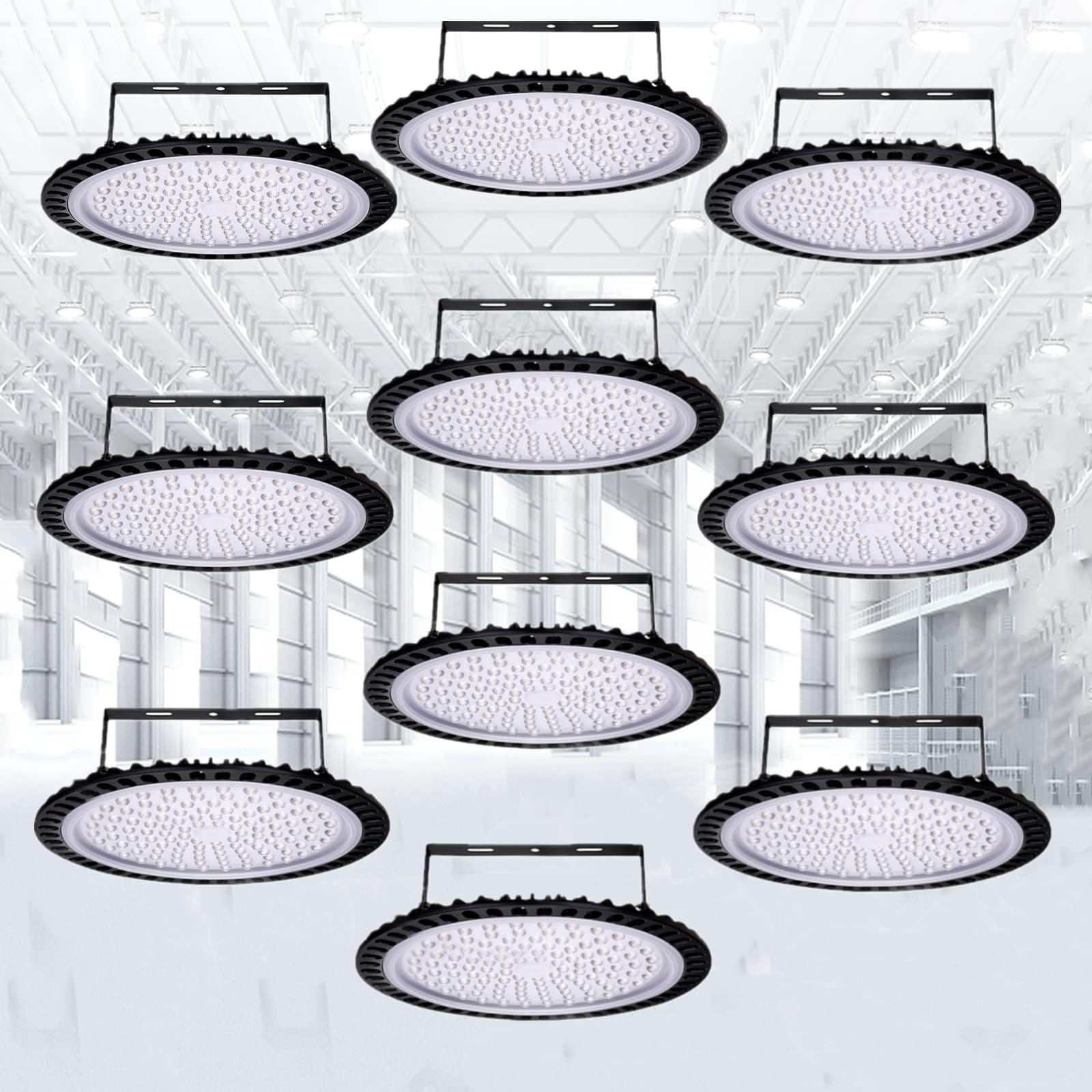 UFO LED High Bay Lights 500W 10 Pack, Super Bright 50000LM Daylight High Bay Lights, Waterproof, For Factory Warehouse Workshop