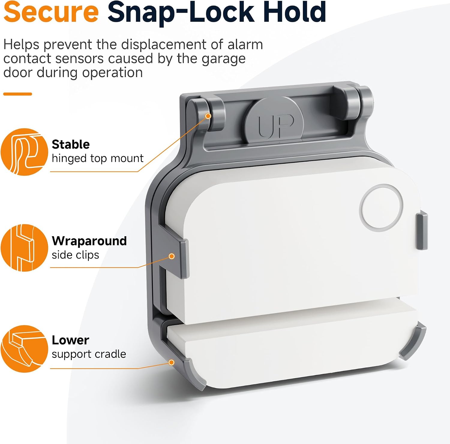 Garage Door Bracket for Ring Alarm Contact Sensor 2nd Gen – Clip-Lock Secure Mount, No-Fall Design, Easy Peel & Stick or Screw Install, 2 Pack (Gray Sensor Not Included)