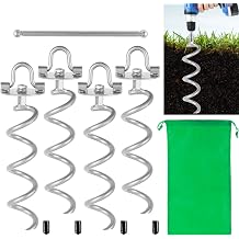 MIXXIDEA 11.4 Inch Gound Anchors Screw in, Metal Spiral Earth Anchors Kit, Heavy Duty Folding Ring Spiral Stake, Silver Ground Stakes for Tent, Trampolines, Garden Fence, Sheds, Swings Pack of 4