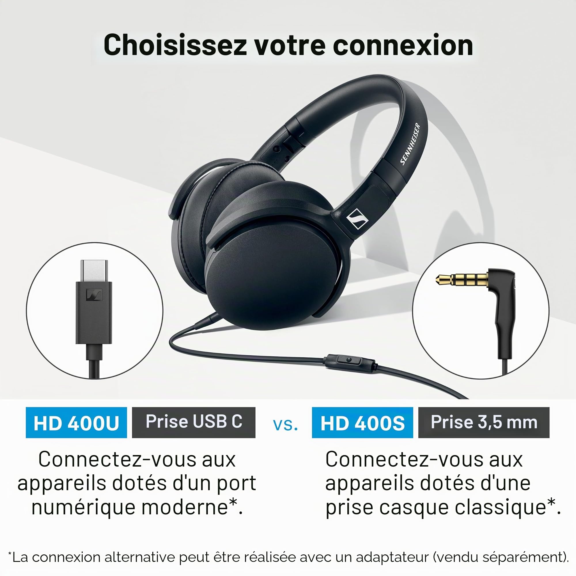 Sennheiser HD 400U - Casque Supra-auriculaire avec télécommande Intelligente ̶ Noir