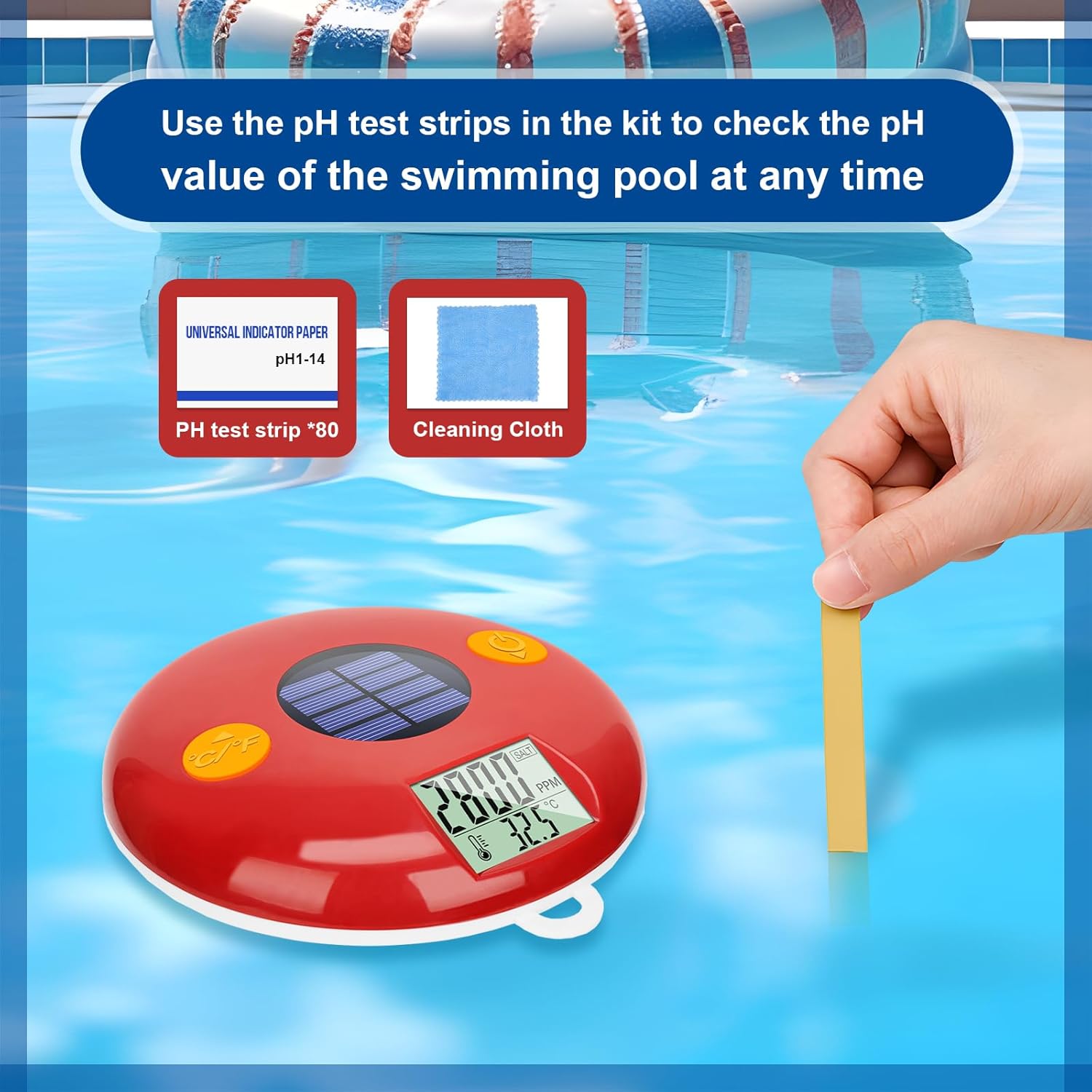 Salinity Meter and Solar Powered Floating Salinity Meter for Swimming Pool, Fish Tank and Aquarium