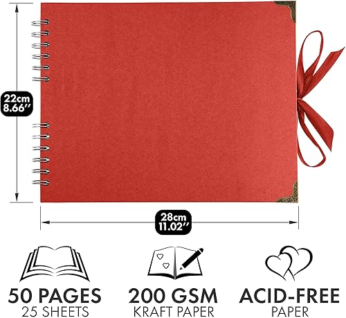 Vista 16 de Bstorify Álbum de recortes de 10 x 10 pulgadas, 70 páginas, protectores de esquina de papel kraft grueso negro, cierre de cinta, ideal para tus