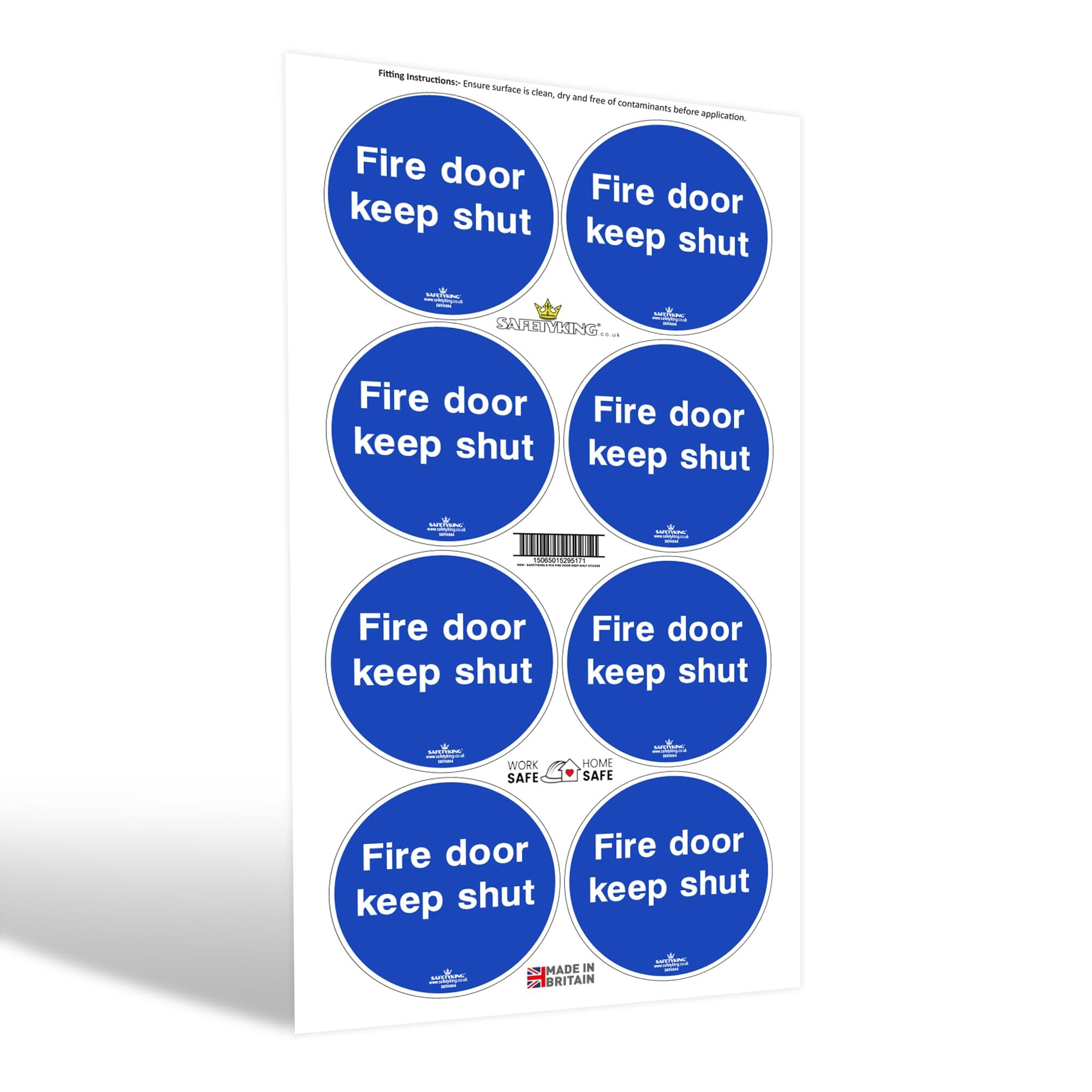 SAFETYKING® 8 x Fire Door Keep Shut Stickers 78mm Diameter, White, Blue, Small - Image 2