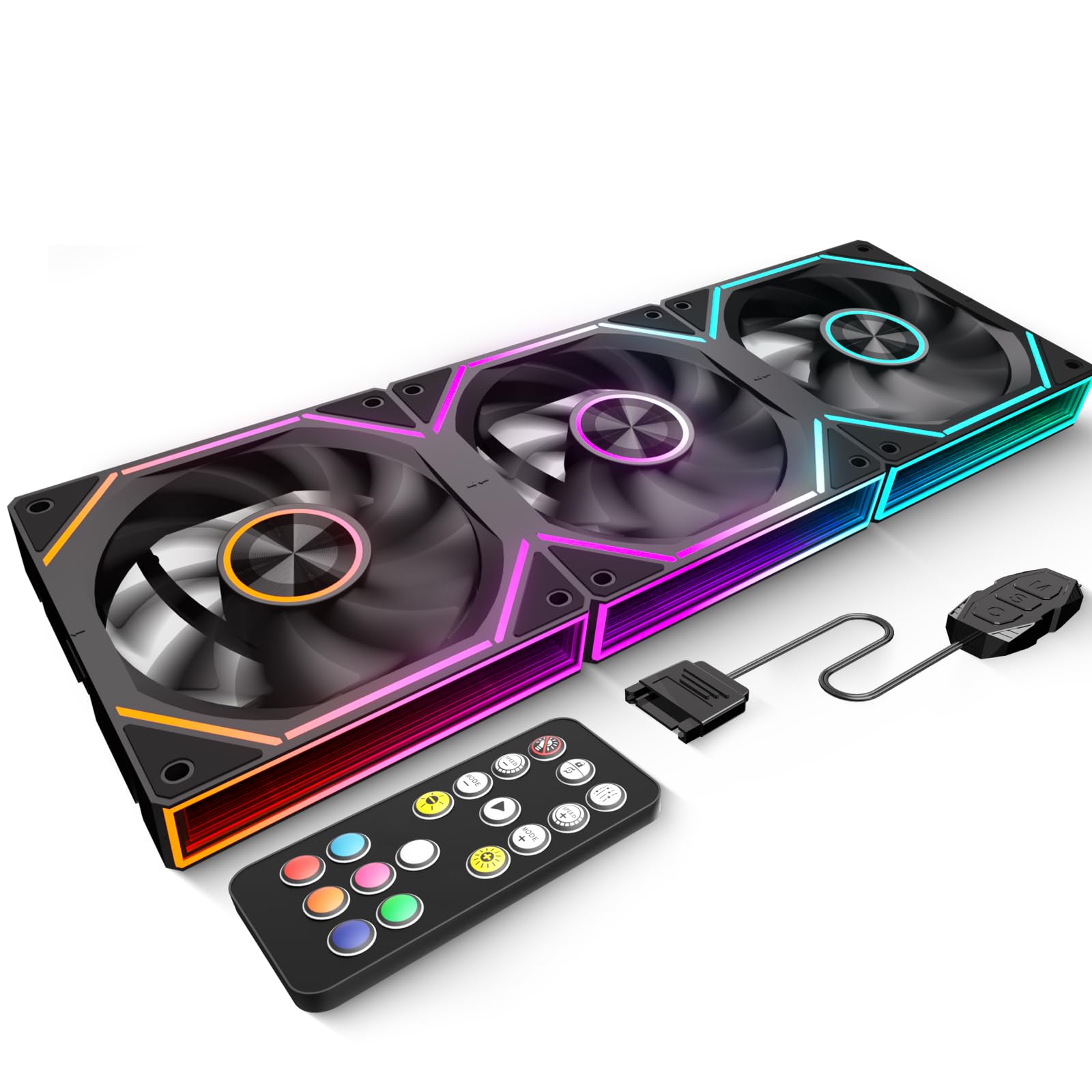 FB120 - Confezione da 3 ventole ARGB per case PC, 120 mm, design senza fili, design a margherita, colori a specchio infinito da 16,8 m, con telecomando, controllo della velocità PWM, flusso