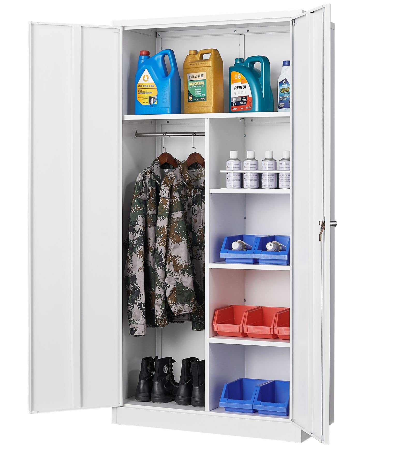 MIIIKO Steel Wardrobe, 72" Combination Storage with Clothes Rod and 4 Shelves Organizer