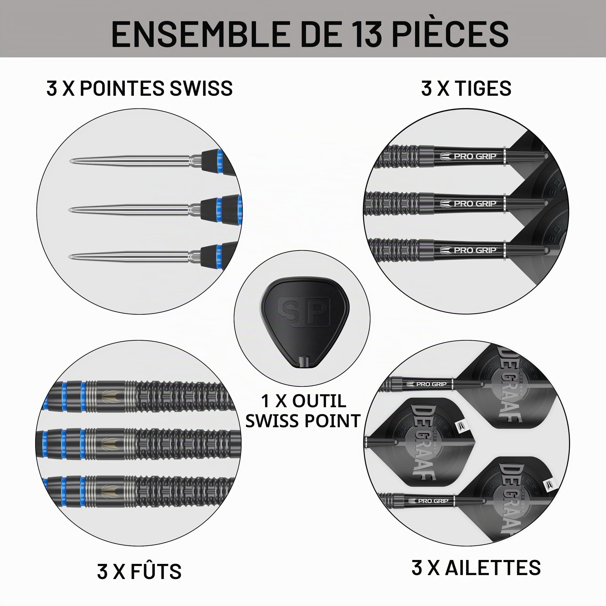 Target Darts Jeffrey de Graaf Gen 1 Pointe d'acier Fléchettes à Pointe Suisse, 90% fléchettes en tungstène, 23G | Fléchettes à Pointe en Acier Noir de génération 1, Joueur Ensembles de fléchettes