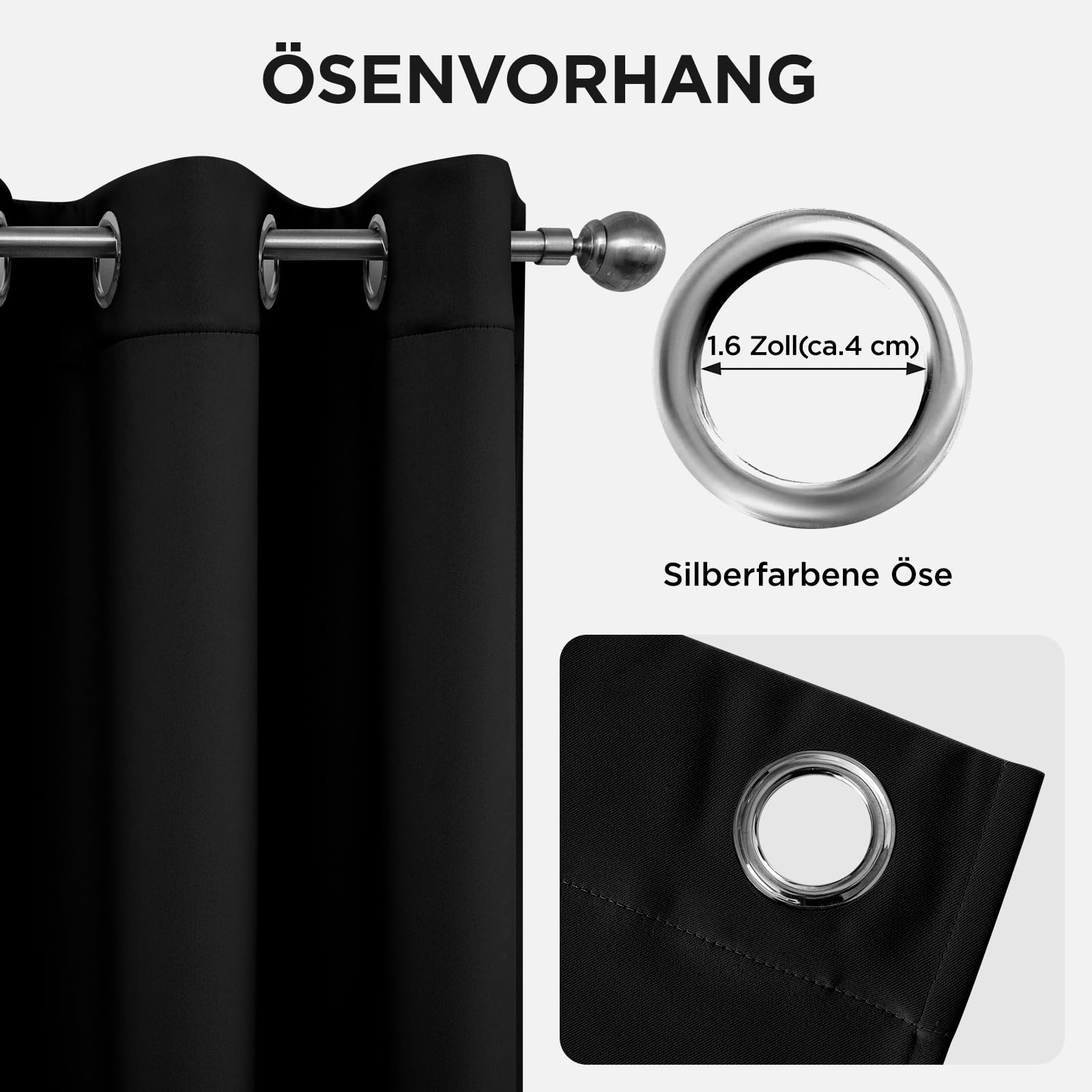 Joydeco Thermovorhang Kälteschutz mit Ösen 2 Stück H 175 x B 140 Vorhänge Blickdicht Schwarz Verdunklungsvorhänge Ösen Thermal Curtains Blackout Vorhang Thermo Wärmeisolierend Schlafzimmer – Bild 6